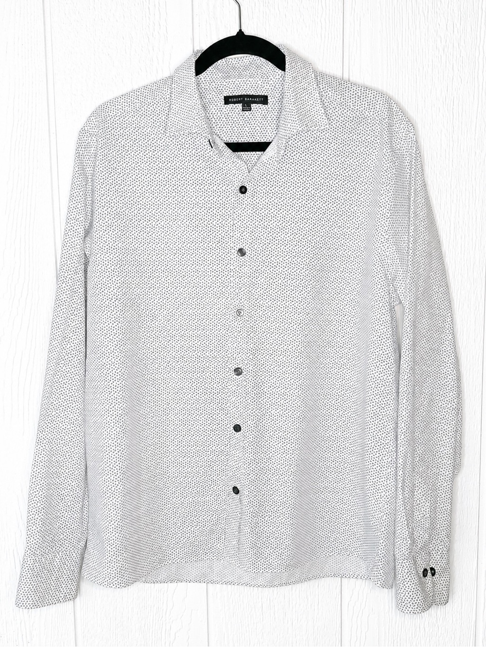 Robert Barakett Men’s Button Down Shirt Size L White Blue Print